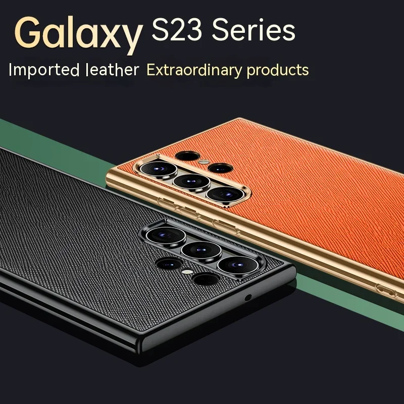 For Samsung Galaxy S23 S22 Ultra Case Luxury leather Metal camera lens electroplating Fall prevention Ultrathin protective cover
For Samsung Galaxy S23 S22 Ultra Case Luxury leather Metal camera lens electroplating Fall prevention Ultrathin protective cover