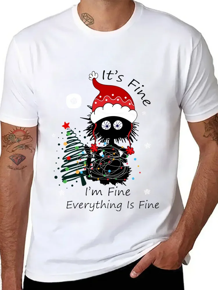 

Забавная рубашка с надписью «I'm Fine All Is Fine», рубашка, рождественские топы с принтом черной кошки, женская рубашка, брендовая футболка оверсайз для мужчин