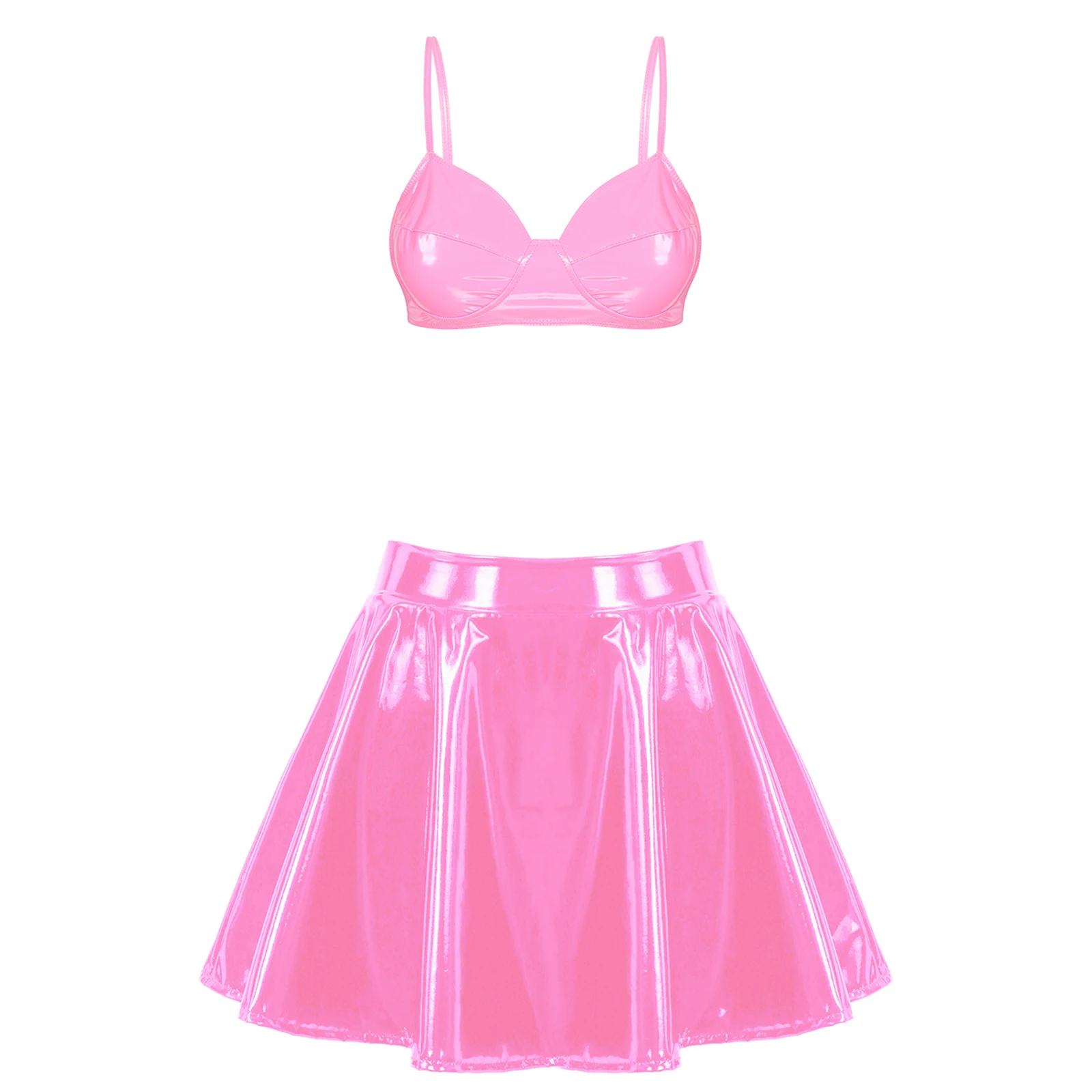 Womens Latex Leather Underwear Solid Patent Leather Wire-free Bra Top with Zipper Flared A-line Mini Skirt Night Club Pole Dance
Womens Latex Leather Underwear Solid Patent Leather Wire-free Bra Top with Zipper Flared A-line Mini Skirt Night Club Pole Dance