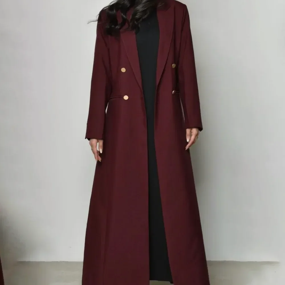 

Summer Fashion Women Blazer Burgundy Chic Peak Lapel Floor Length Outerwear Daily Casual Office Lady Female Jacket Only 1 Piece