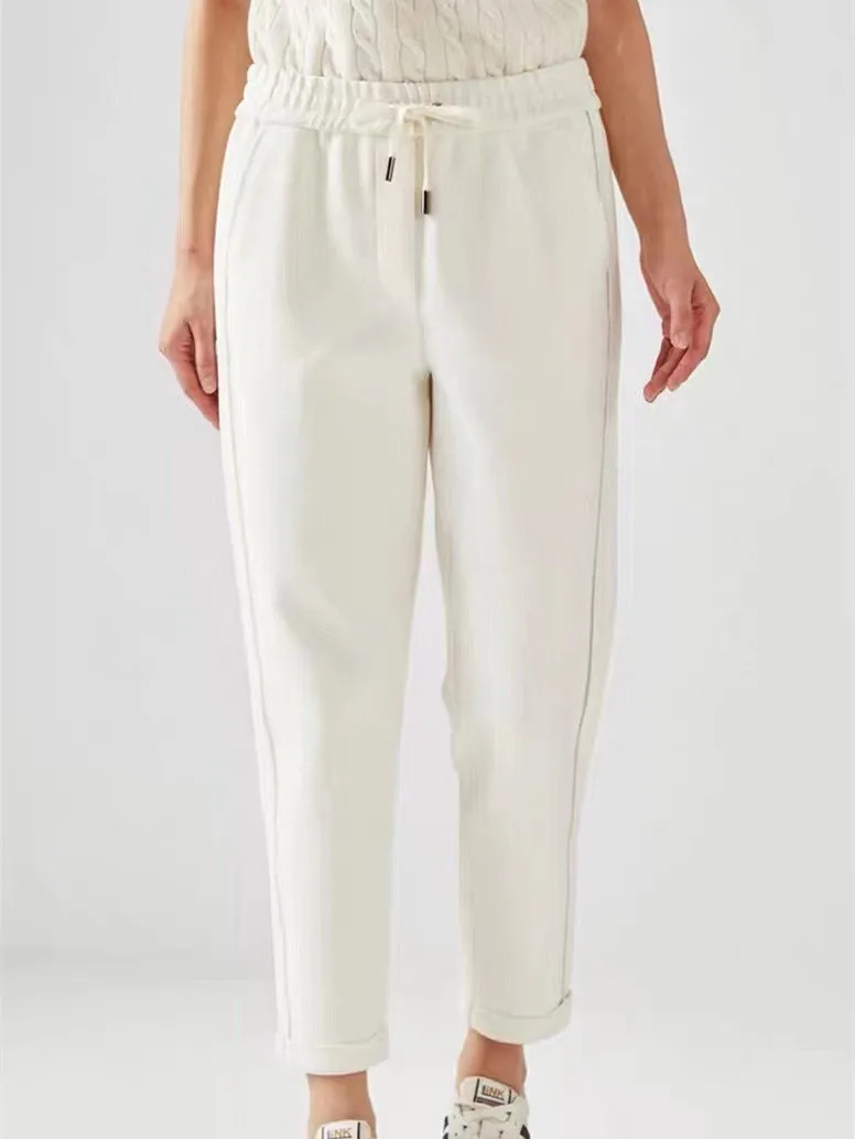 Women's Side Beaded Chain Radish Pants Autumn Winter New Elastic Waist Drawstring Solid Color Versatile Ankle-Length Pants
Women's Side Beaded Chain Radish Pants Autumn Winter New Elastic Waist Drawstring Solid Color Versatile Ankle-Length Pants
