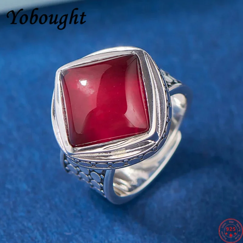 

S925 sterling silver charms rings for women men new fashion palace style rhombus red corundum punk jewelry free shipping