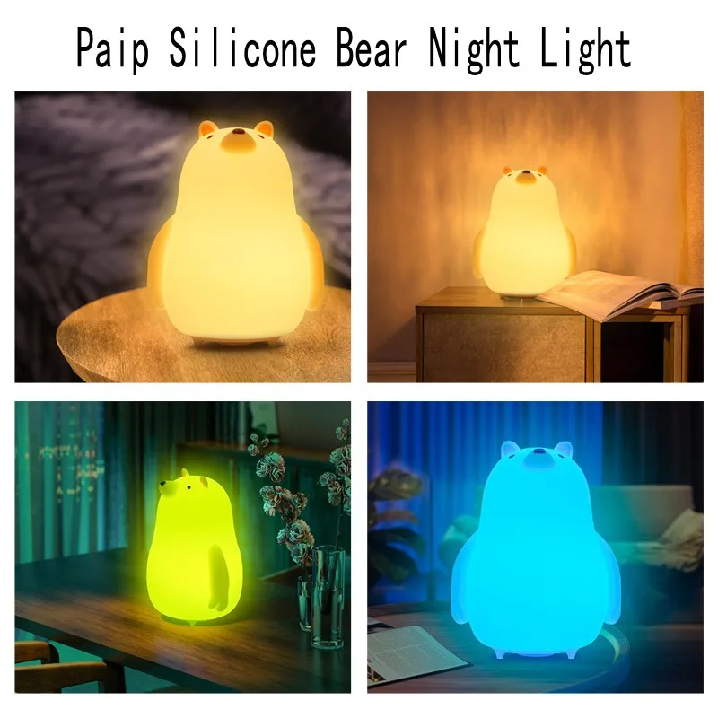 Bear LED Silicone Night Lights USB Rechargeable Touch Sensor Cartoon Lamp Colorful Child Holiday Gift Sleeping Bedroom Light
Bear LED Silicone Night Lights USB Rechargeable Touch Sensor Cartoon Lamp Colorful Child Holiday Gift Sleeping Bedroom Light