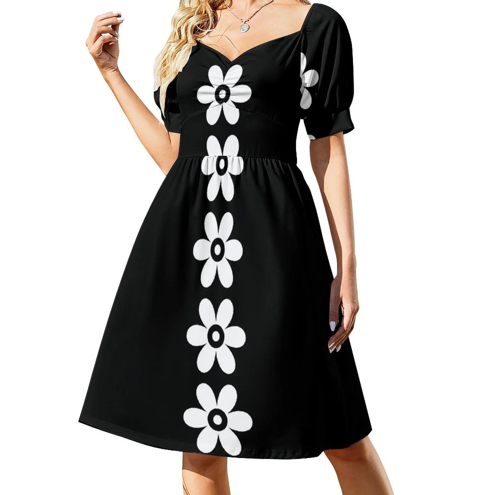 

Женское платье без рукавов, черно-белое платье в стиле ретро с цветочным принтом ромашки в стиле 60-х годов, элегантные женские платья, распродажа, лето 2024