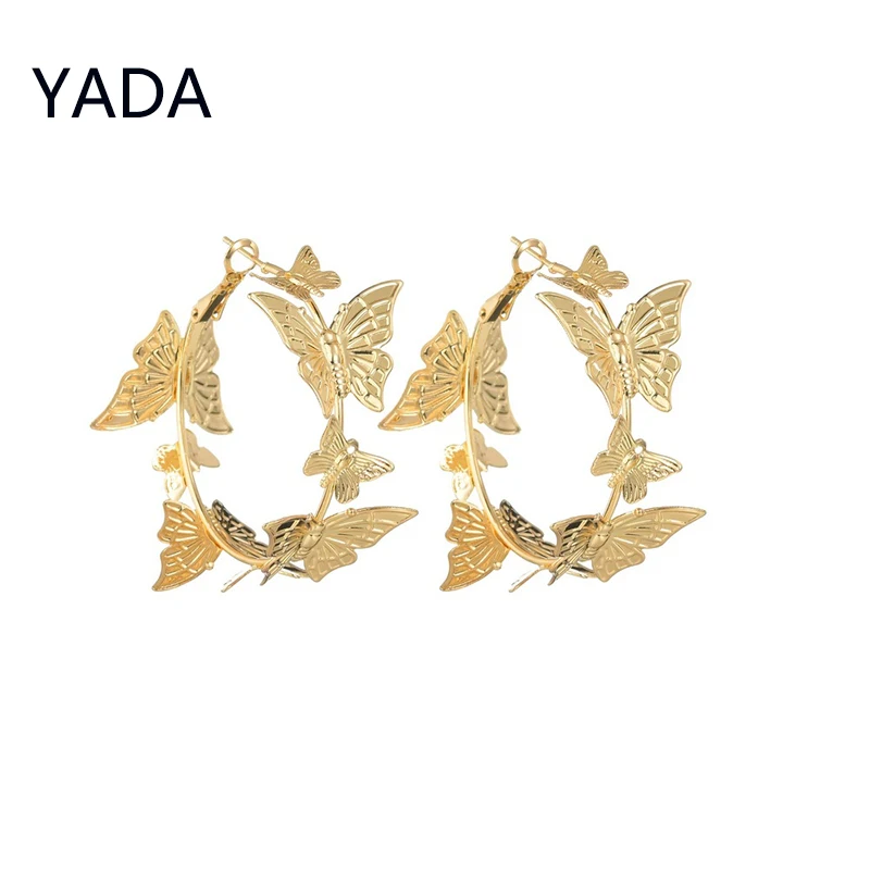 

YADA 2023 Fashion Gold Butterfly Circle Earring Crystal Statement Simple Earring For Women Jewelry Earrings Wholesale ER200173