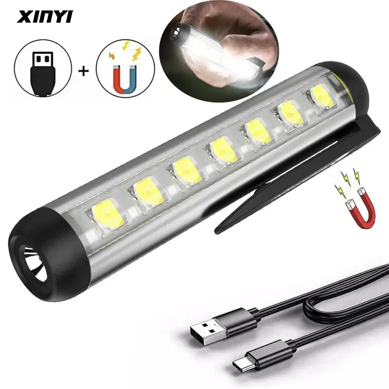 

Mini LED Flashlight XPE + COB Lamp Beads Ultra Bright Torch With Clip Magnet Work Light Waterproof USB Rechargeable Flashlight