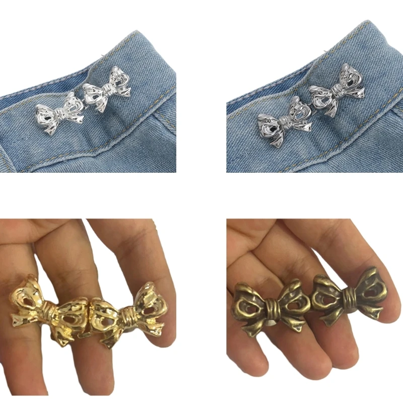 

Jean Button Pins Adjustable Waist Buckle Bows Pant Pin No Sew Bows Tighten Waist Button Pin Instant Button for Pant