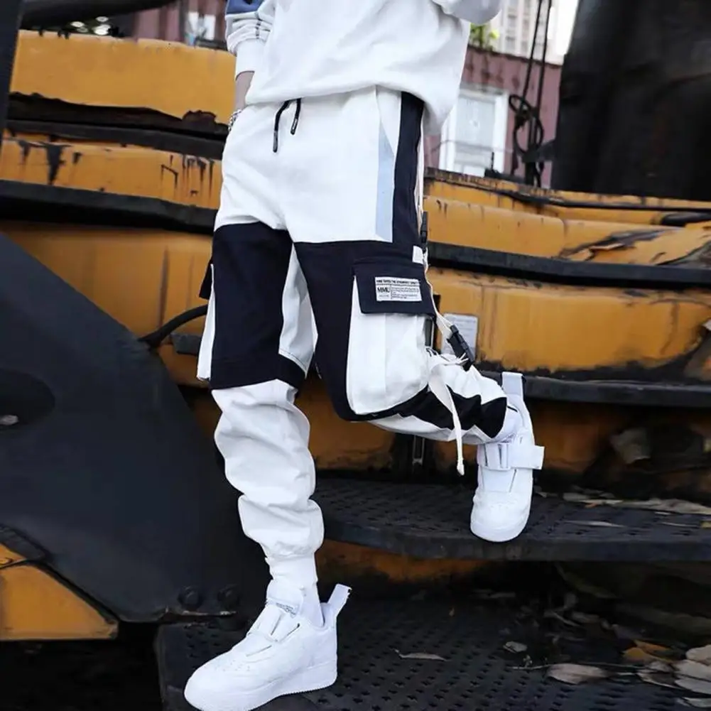 

Men Color-blocked Cargo Pants Men's Cargo Pants with Multi Pockets Buckle Decor Loose Fit Deep Crotch Mid Waist for Hip