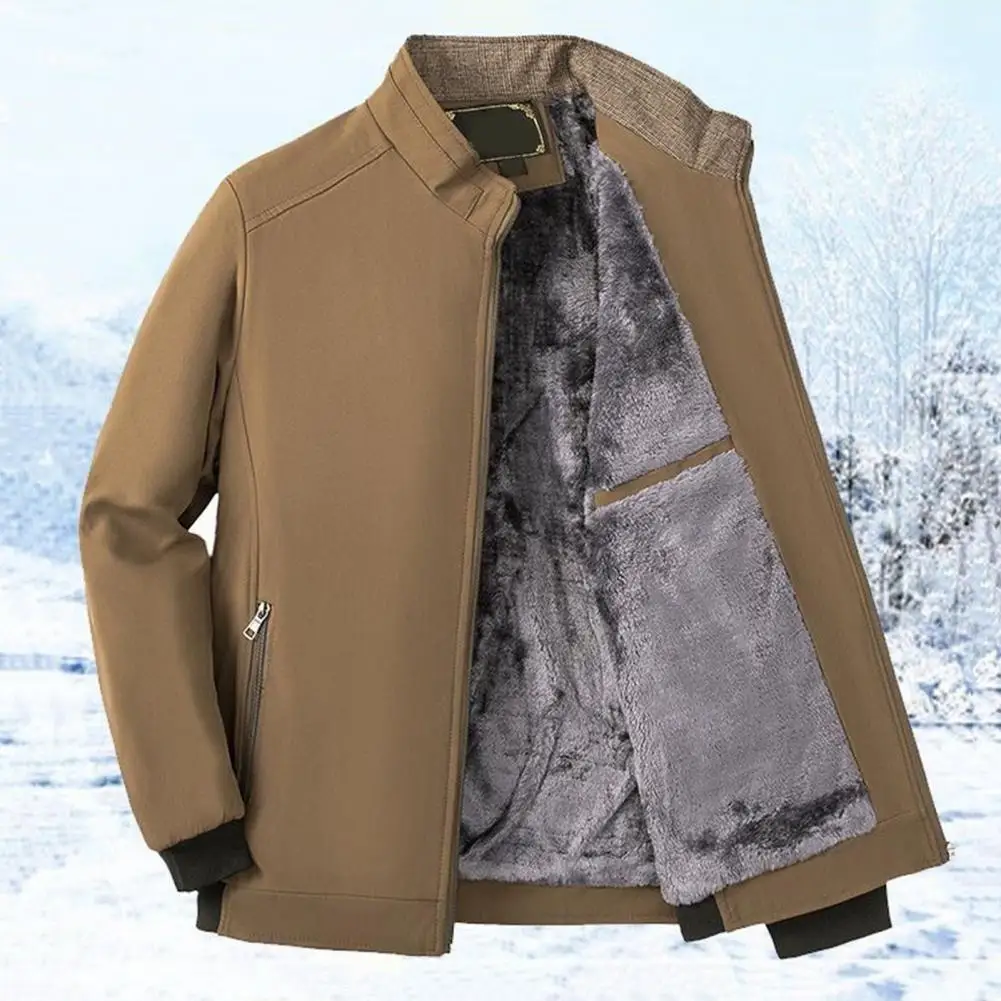 

Мужское теплое пальто с защитой от ветра, Мужское пальто среднего возраста с плюшевым воротником, термостойкий кардиган на молнии для осени и зимы, мужское теплое пальто