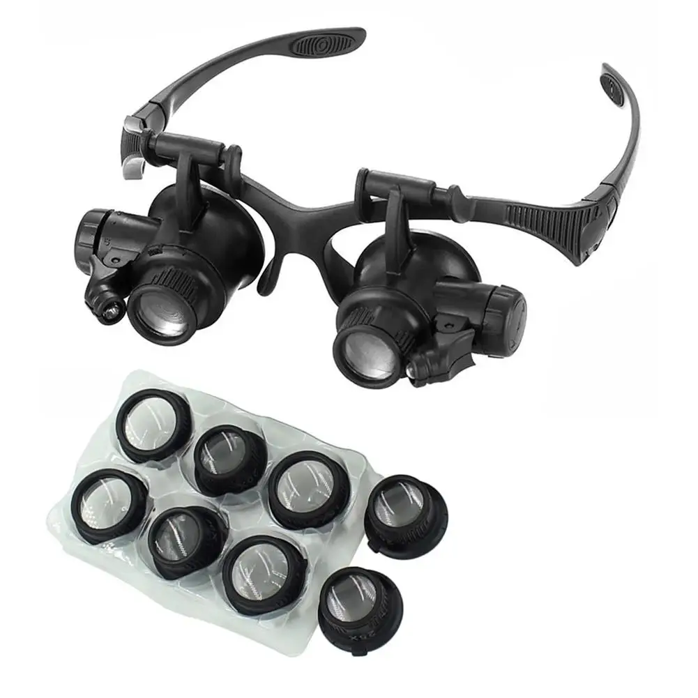 

Magnifier Glasses Loupes with LED 10X/15X/20X/25X Lens for Wearing Observation Magnifying Reading Jewelers Watchmaker Repair