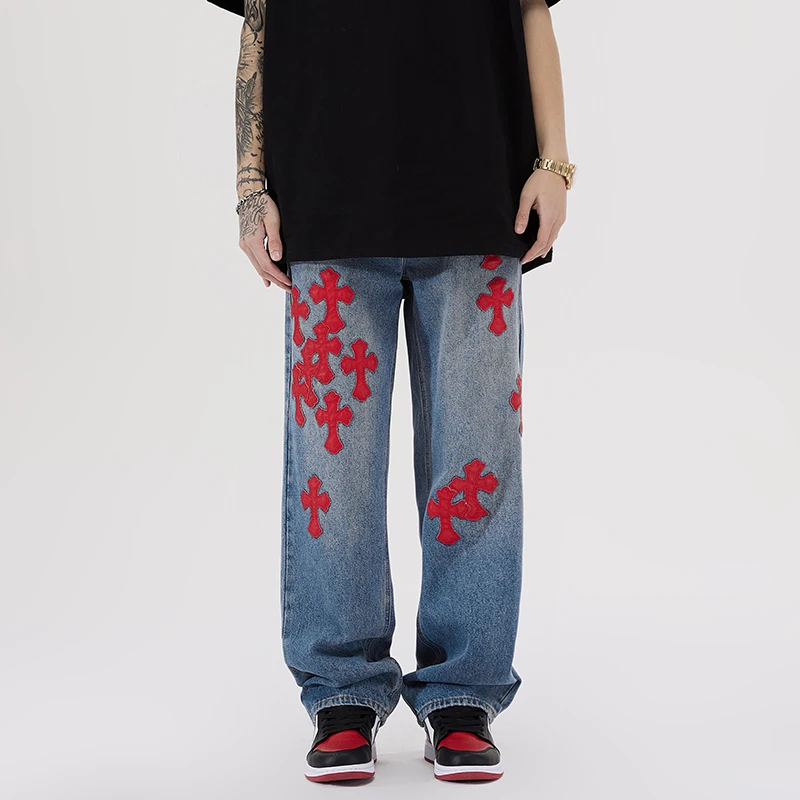 Hip Pop Men's Denim Loose Fit Style Pants Cross Patched Tousers Embroidered Y2K Baggy Jeans
Hip Pop Men's Denim Loose Fit Style Pants Cross Patched Tousers Embroidered Y2K Baggy Jeans