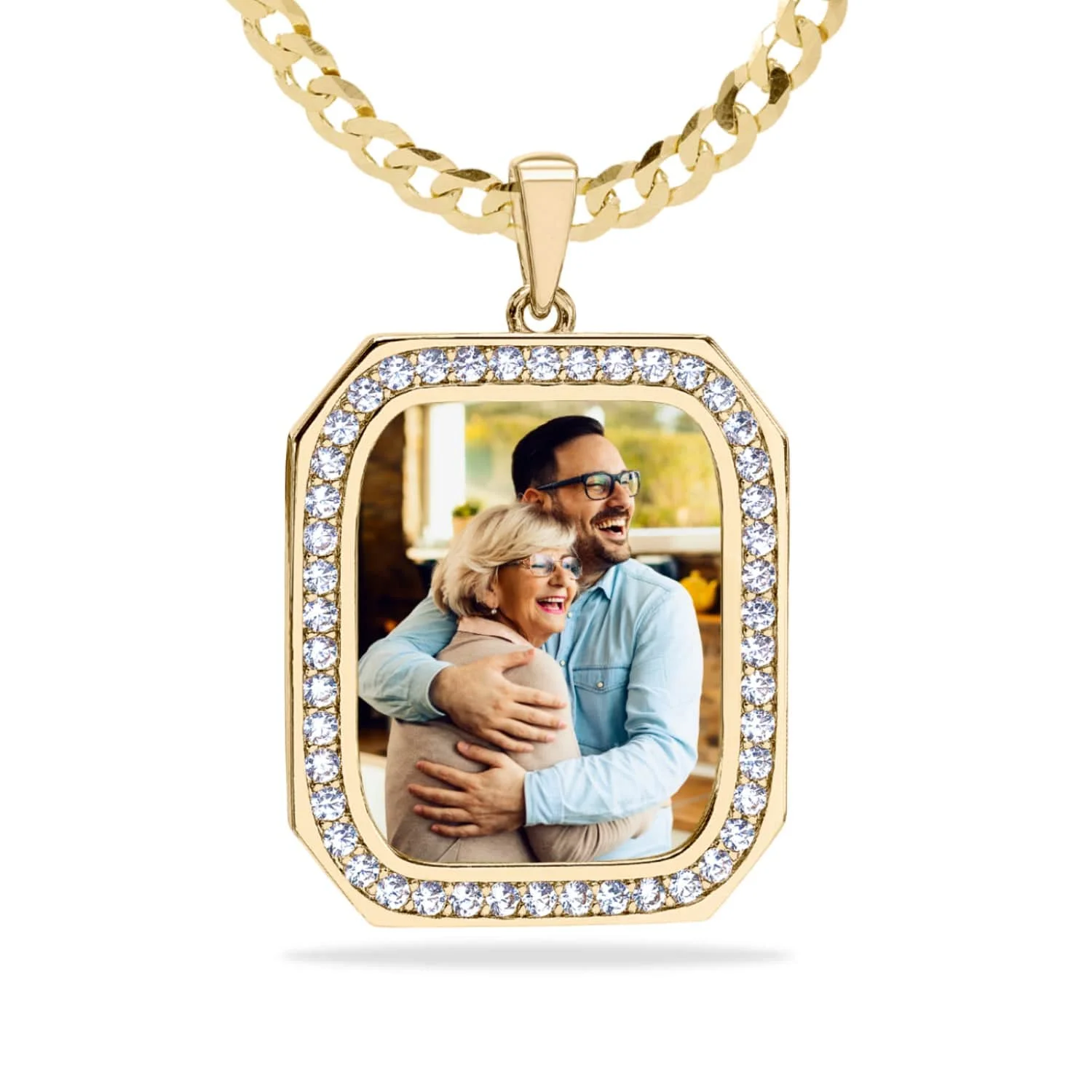 

18K Gold Plated Stainless Steel Personalized Custom Printed Photo Zircon Necklace Token Pendant Best Gifts For Family Friends
