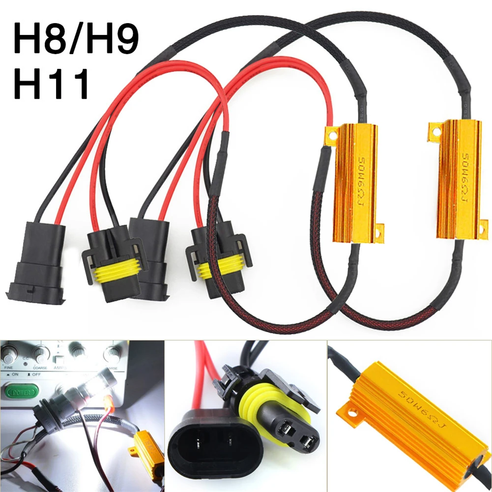 

2pcs H8 H9 H11 50W 6Ω Car LED Canbus Load Resistor Controller Warning Canceler LED Decoder Light Error Free 12V-24V Resistance