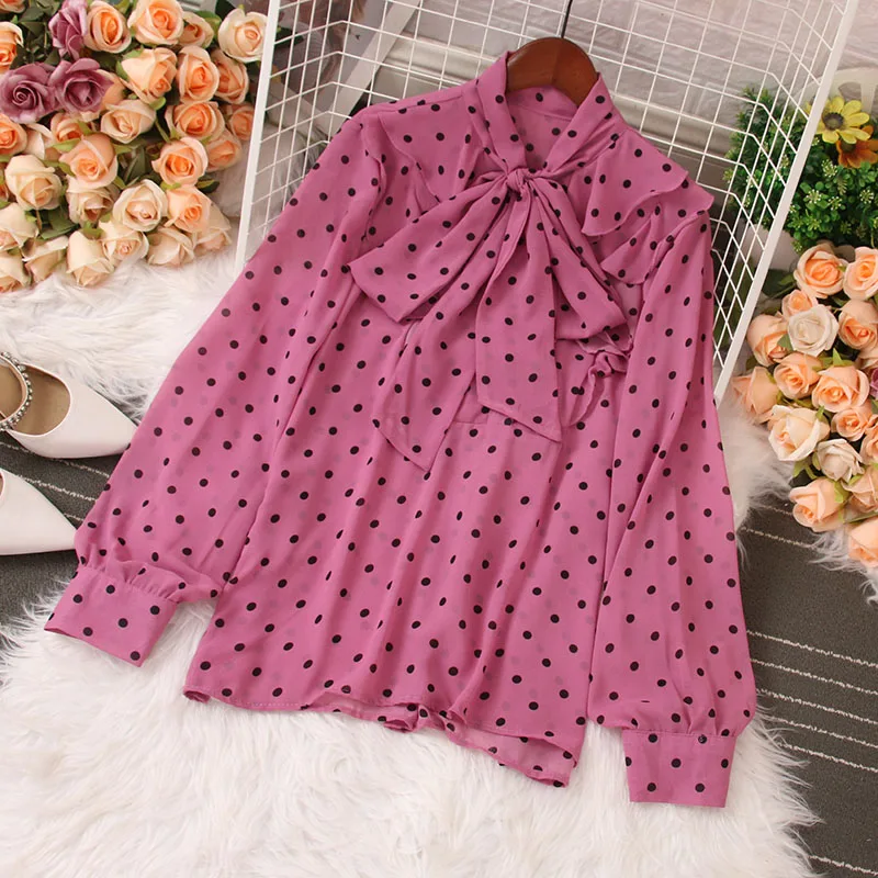 VANOVICH Spring and Autumn New Korean Style Sweet Long Sleeve Bow Tie Stand Collar Loose Polka-dot Chiffon Women's Casual Top
VANOVICH Spring and Autumn New Korean Style Sweet Long Sleeve Bow Tie Stand Collar Loose Polka-dot Chiffon Women's Casual Top