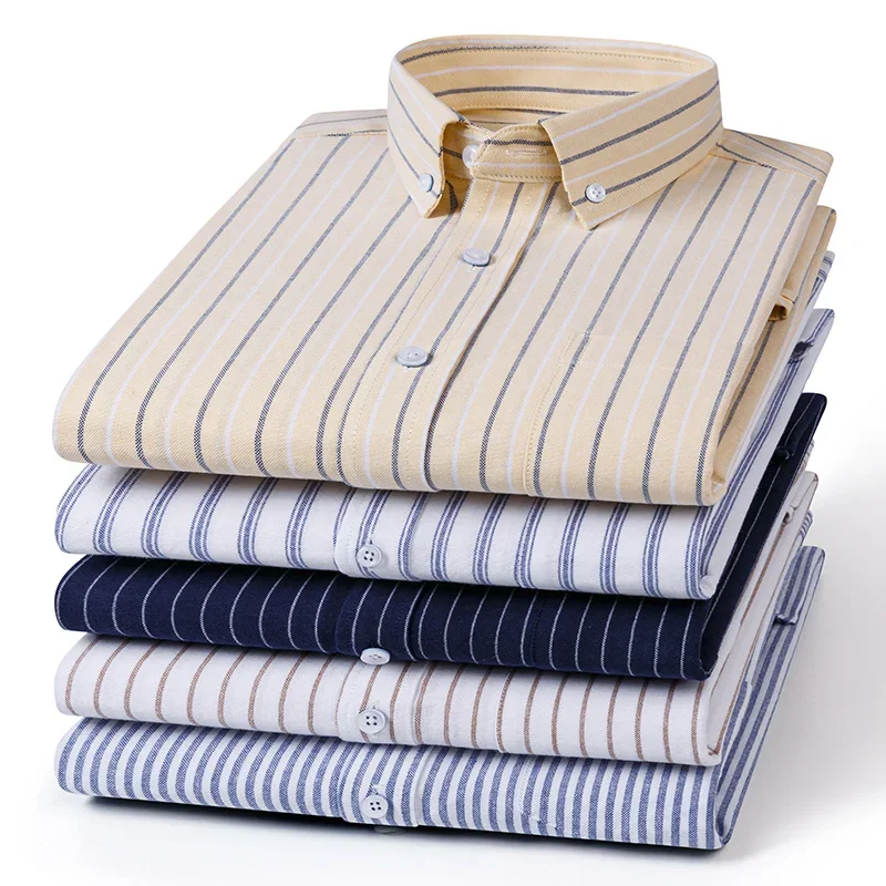 

Полосатая клетчатая рубашка из плотной ткани Оксфорд с длинными рукавами, повседневная мужская рубашка из 100% хлопка в белую клетку, Мужская одежда, дизайнерская одежда для мужчин