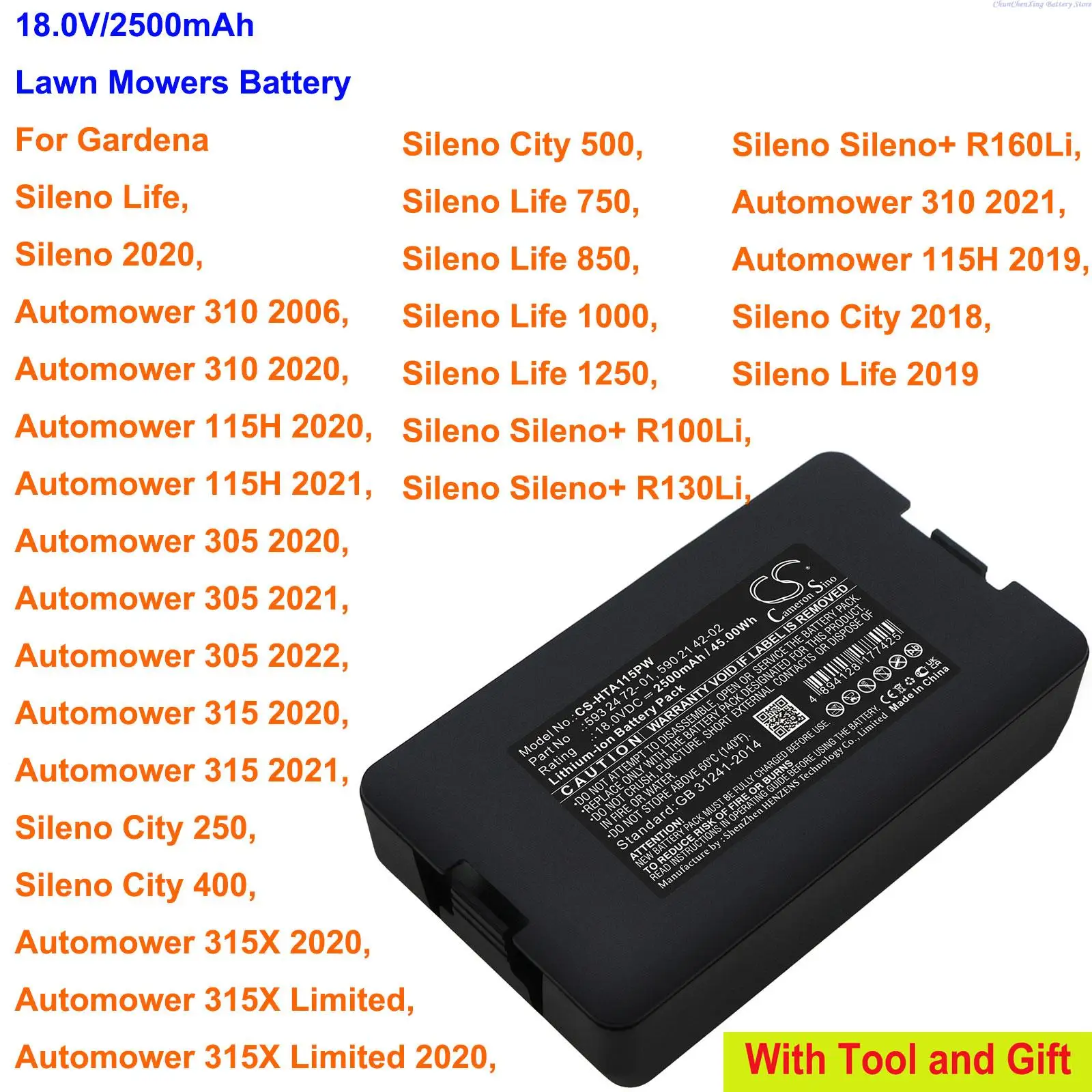 

OrangeYu 2500mAh Lawn Mowers Battery for Gardena Automower 310,115H,305,315,315X,Sileno Life 1250/R100Li/R130Li/R160Li/2019