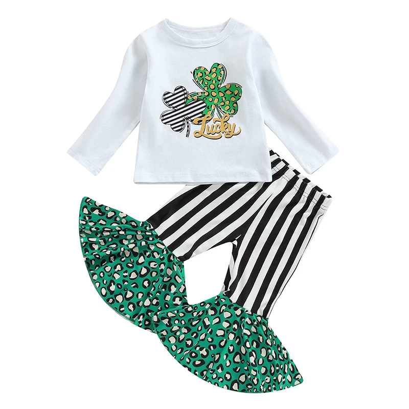1-4T Holiday Kids Girls Outfits Clover Letter Print Long Sleeve T Shirt Pullovers and Casual Striped Flare Pants Set Tracksuit
1-4T Holiday Kids Girls Outfits Clover Letter Print Long Sleeve T Shirt Pullovers and Casual Striped Flare Pants Set Tracksuit