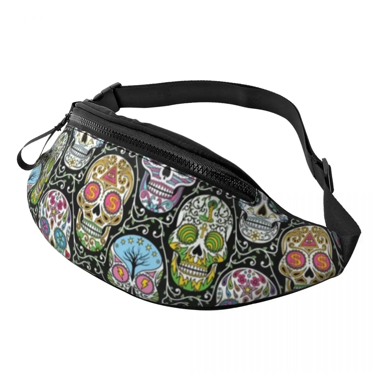 

Забавная сумка с мексиканским черепом и цветочным узором, поясная сумка через плечо для женщин и мужчин, дорожный походный кошелек для денег и телефона