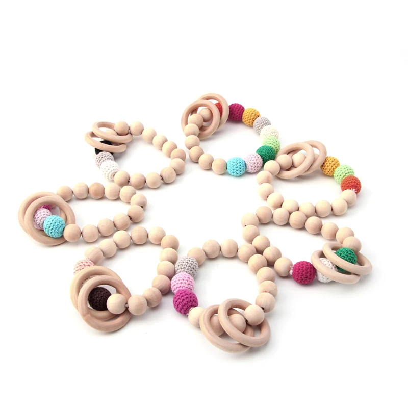 

Teething Natural Round Wood Bracelet Baby Newborn Mom Kids Wooden Teether Toy