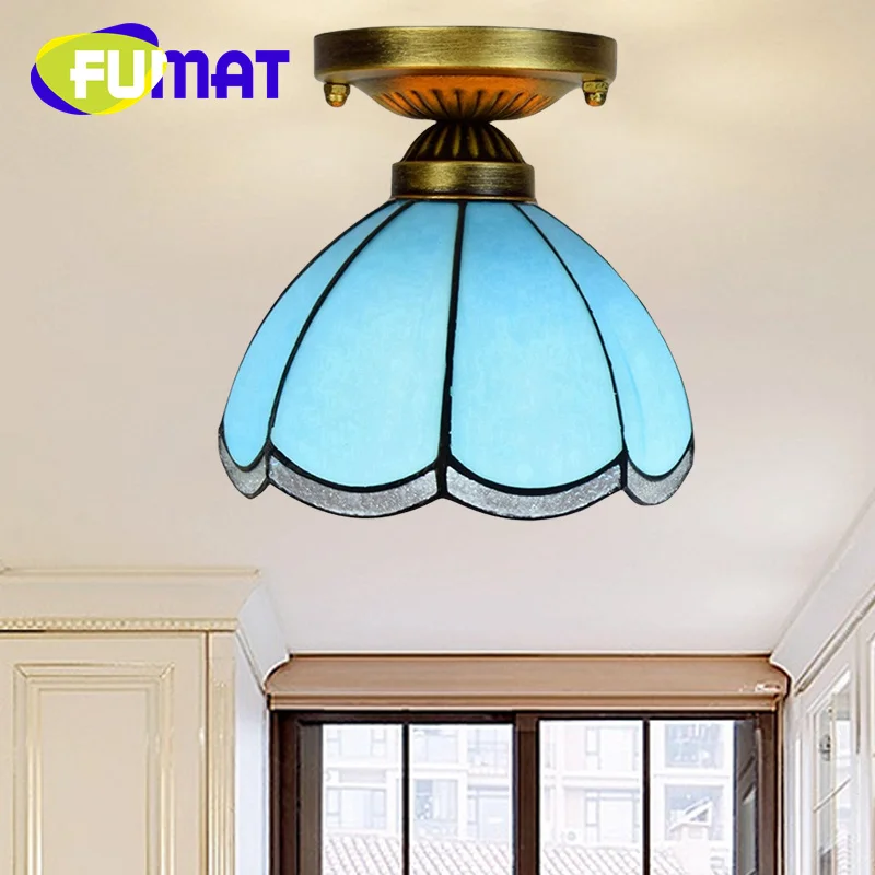 

FUMAT Tiffany style 8inch stained glass Mediterranean ceiling light overhead light for bedroom aisle hallway balcony LED decor