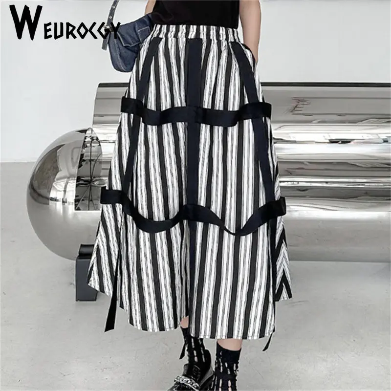 High Elastic Waist Splicing Striped Ribbon Long 2023 Spring Autumn Fashion Tide New Casual Loose A-Line Half-body Skirt Women
High Elastic Waist Splicing Striped Ribbon Long 2023 Spring Autumn Fashion Tide New Casual Loose A-Line Half-body Skirt Women