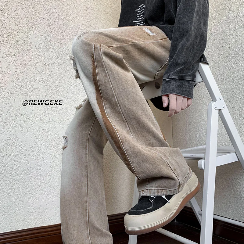 American Retro Washed Distressed Jeans Men Loose Fashion Ripped Hole Denim Wide Leg Pants Street Hip Hop Y2k Blue Black Trousers
American Retro Washed Distressed Jeans Men Loose Fashion Ripped Hole Denim Wide Leg Pants Street Hip Hop Y2k Blue Black Trousers
