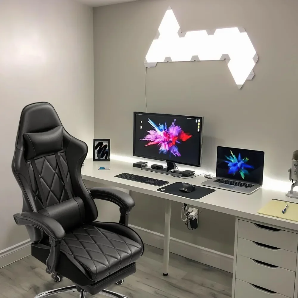 Gaming Chair with Ottoman and Massage Function Lumbar Support, 360° Swivel and Height-adjustable Seat with Headrest
Gaming Chair with Ottoman and Massage Function Lumbar Support, 360° Swivel and Height-adjustable Seat with Headrest