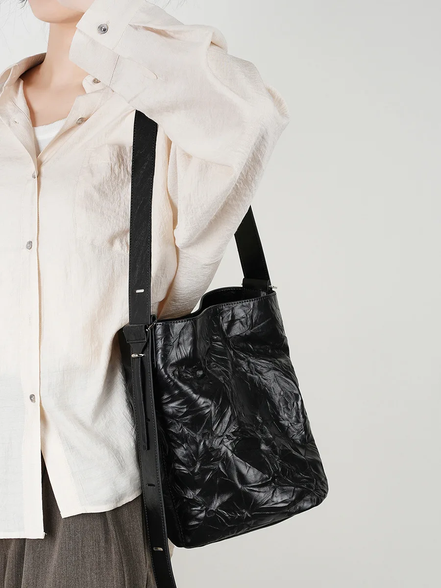 

Женская сумка из воловьей кожи с верхним слоем, Высококачественная Ретро сумка-мешок, сумка из 2024 натуральной кожи на одно плечо, женская сумка через плечо
