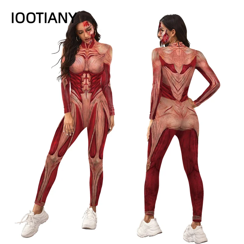 

Cosplay Costumes Halloween Party Jumpsuits Skeleton Catsuit Bodysuits Women Annie Leonhart Muscle Outfit Clothes