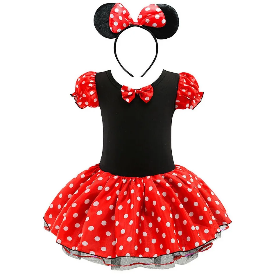 

Girls Princess Dress Kids Cute Mickey Costume Cartoon Mouse Dots Tutu Dress Party Birthday Baby Clothes With Headband 1-6Years