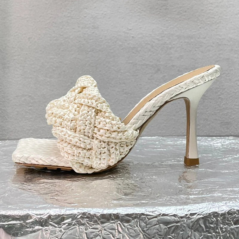 Women High Heel Slippers Summer New Handmade Weave Upper Open Toe Sandals Full Of Design Sense Square Head Female Pumps
Women High Heel Slippers Summer New Handmade Weave Upper Open Toe Sandals Full Of Design Sense Square Head Female Pumps