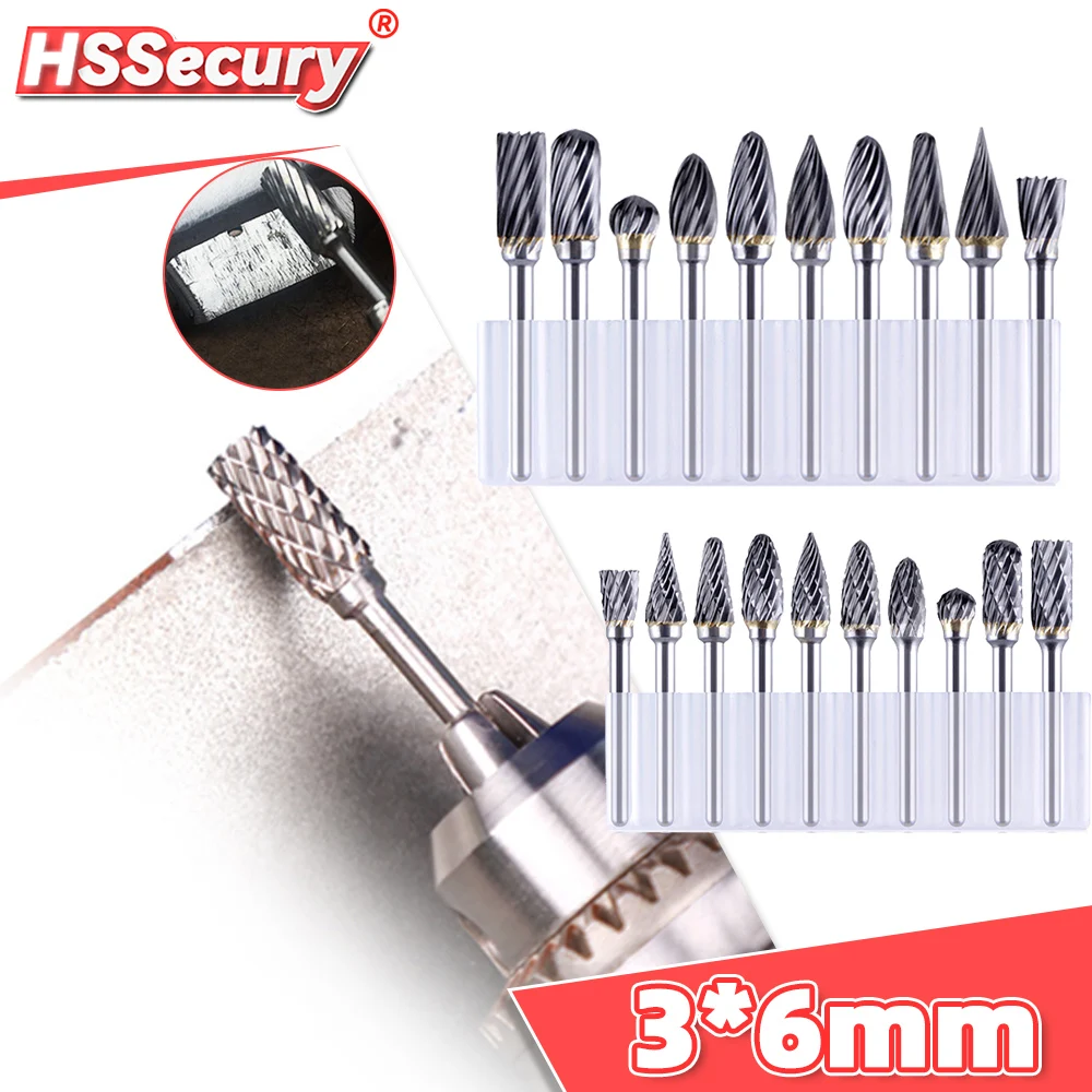 

Tungsten Carbide Milling Cutter Carbide Rotary Burr Tool 3*6mm Double Diamond Cut Rotary Dremel Tool for Wood Metal Carving