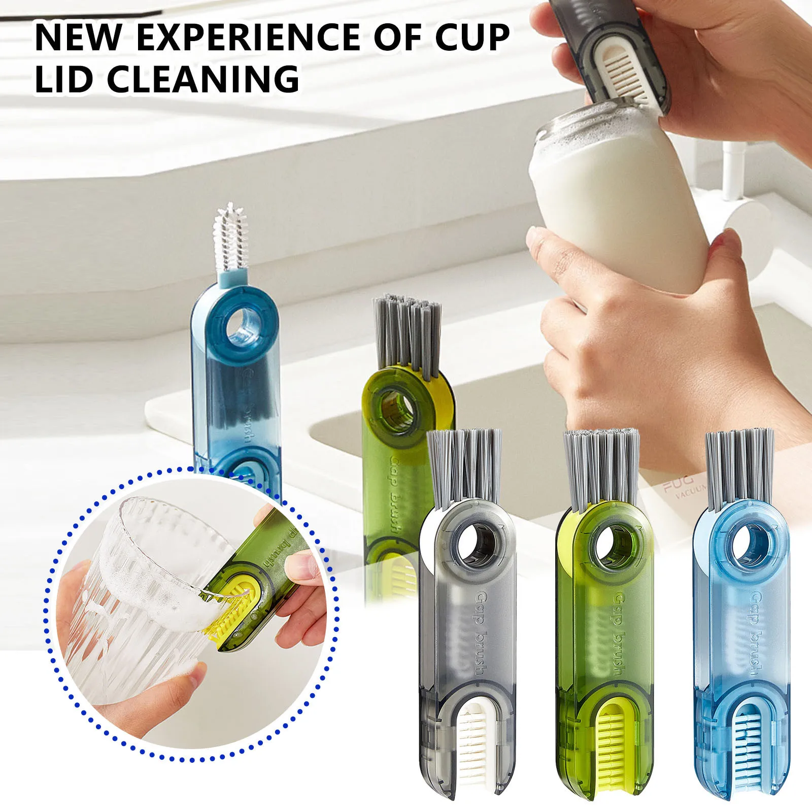 

Multi-Functional Crevice Cleaning Brush, Water Bottle Cleaning Brush For Bottles Clean Brushes For Clean Bottle Cups Cover 3pc