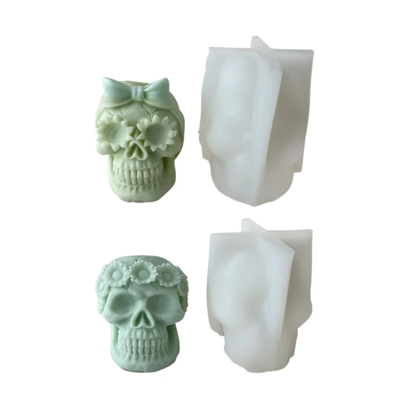 

50JB 3D череп свеча силиконовая форма DIY настольный орнамент кристалл формы для эпоксидной смолы украшения Хэллоуина гипсовое