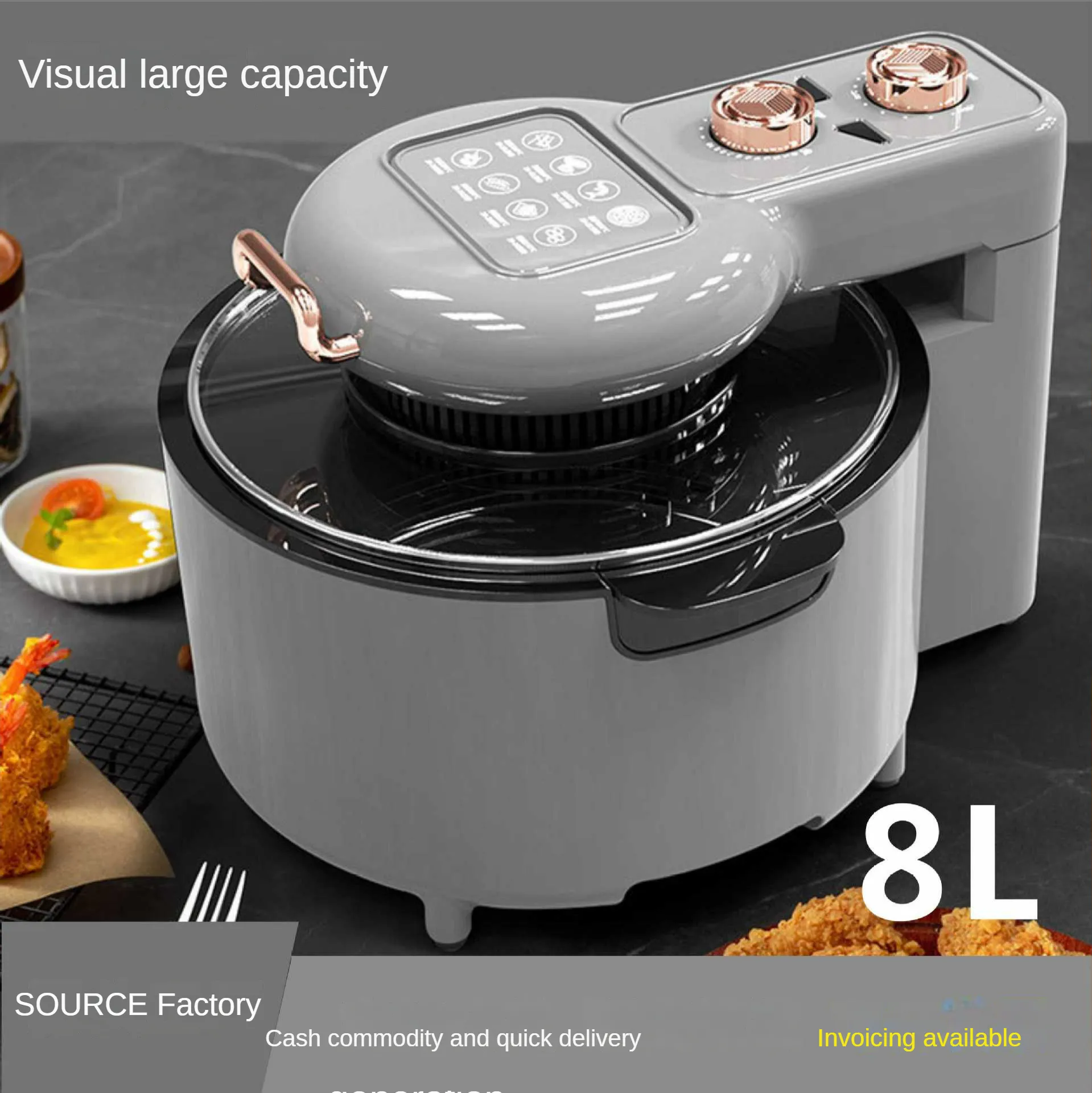 

Home-appliance Intelligent Visual Air Fryer 8L Large Capacity Fully Automatic Electric Fryer Household Clamshell Electric Oven