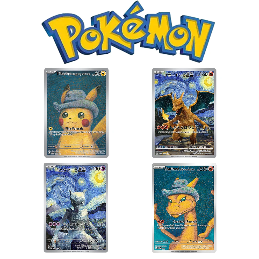 

Anime Pokemon Pocket Monster Van Gogh Museum Picasso Charizard Pikachu Mewtwo Game Collection Card Boys Toy Holiday Gift