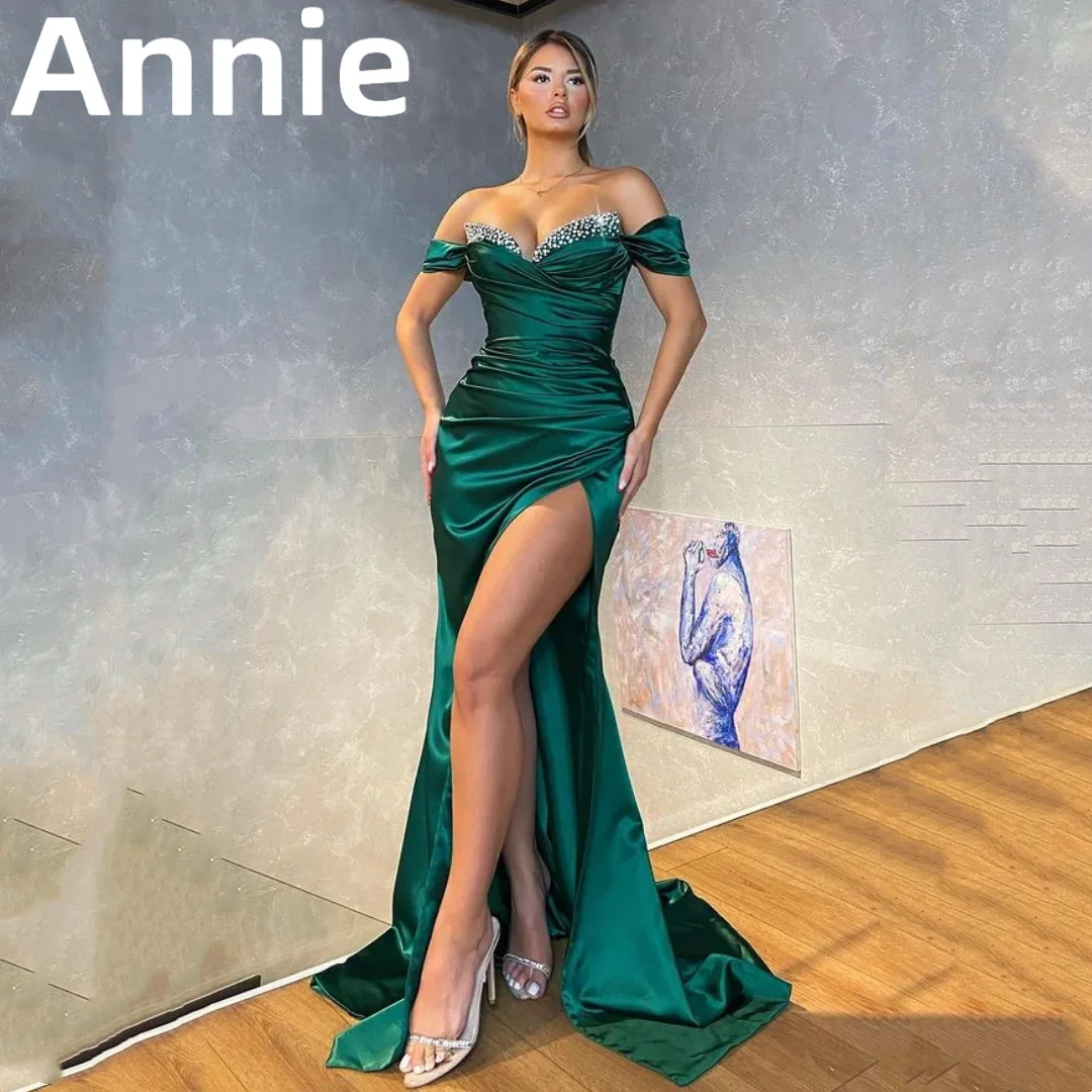 Annie Delicate Satin Prom Dress Vestidos De Noche Sexy Off-the-shoulder Side Slit Evening Dress Green Fish Tail Party Dress
Annie Delicate Satin Prom Dress Vestidos De Noche Sexy Off-the-shoulder Side Slit Evening Dress Green Fish Tail Party Dress