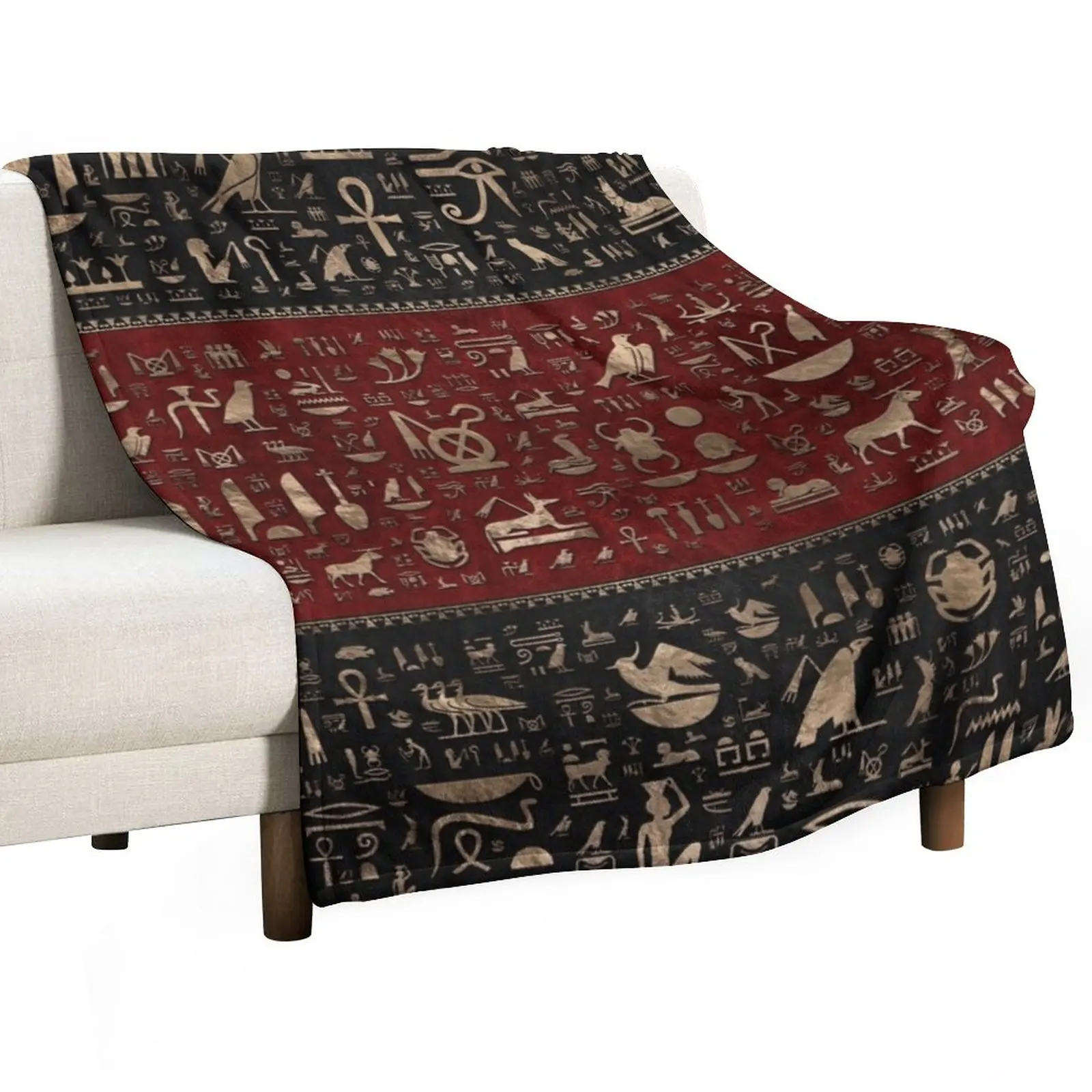 

Ancient Egyptian hieroglyphs - Black and Red Leather and gold Throw Blanket wednesday Summer Bedding Blankets Thin Blanket