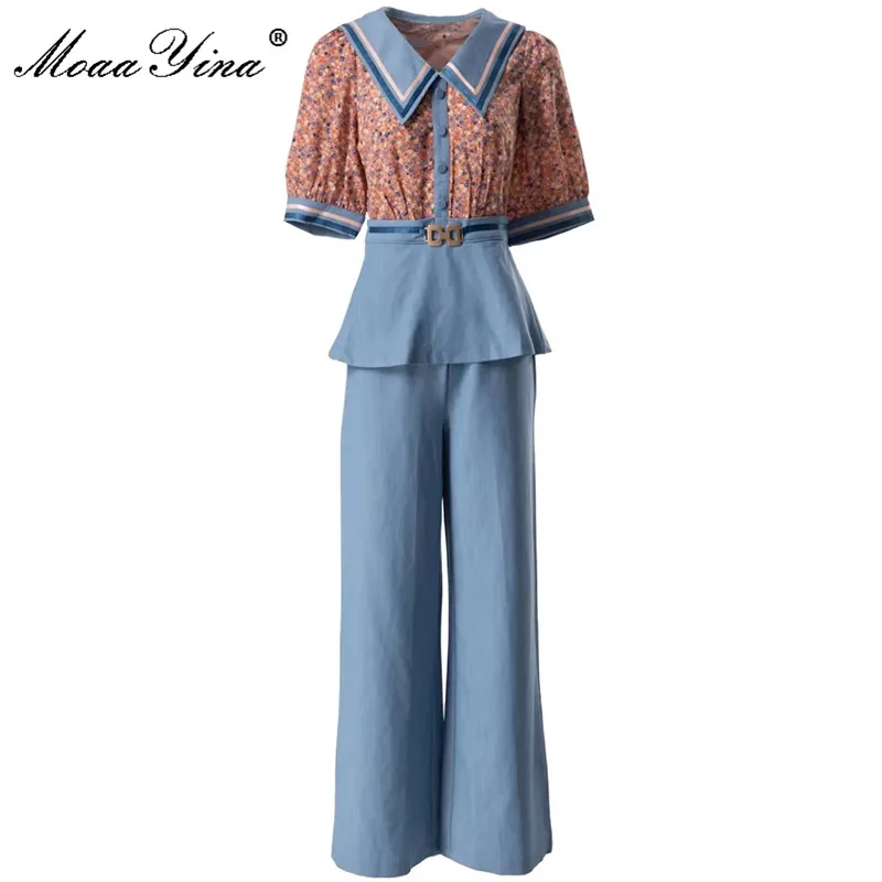 MoaaYina Fashion Designer Summer Women's Turn-down Collar Short Sleeve Flower Printing Top+Bell Bottoms Two Pieces Set
MoaaYina Fashion Designer Summer Women's Turn-down Collar Short Sleeve Flower Printing Top+Bell Bottoms Two Pieces Set