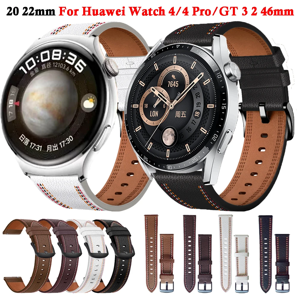 

20 22mm Watch Straps For Huawei Watch 4/4 Pro/GT 2/3 42mm 46mm Leather Wrist Band GT3 Pro 46mm Bracelet Watchband Wristbands