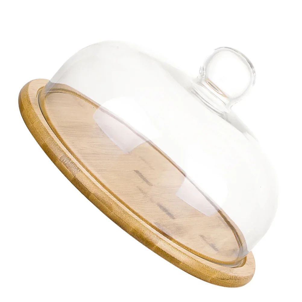 

Tray Cheese Cloche Server Cover Food Holder Wood Display Lid Plate Cake Round Serving Platter Dome Dessert Bamboo Cupcake Stand