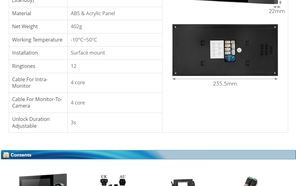 Sd5a0398899794c0693ae16646761cbd6C 7" HD Indoor Monitor Mute Mode Support with DC15 Plug for HOMSECUR 4 Wire Video Door Phone Intercom Home Security Family