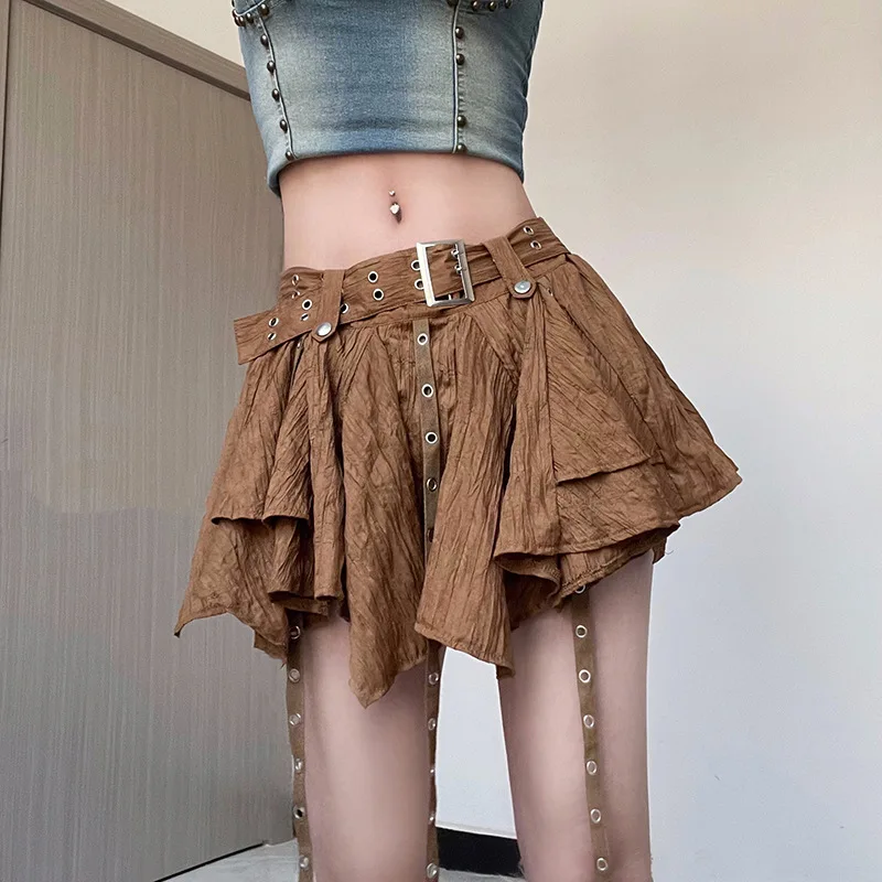 Women Solid Color Mini Skirts Low Waist Irregular Hem Strappy Short Skirts with Buckle Belt Summer Skirts with Lined Shorts
Women Solid Color Mini Skirts Low Waist Irregular Hem Strappy Short Skirts with Buckle Belt Summer Skirts with Lined Shorts