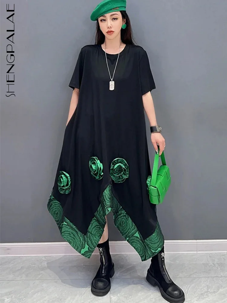 SHENGPALAE Spliced With 3D Flower Design, Irregular Long Skirt Loose Casual Fashionable 2024 Spring New Dress For Women 5R9599 
SHENGPALAE Spliced With 3D Flower Design, Irregular Long Skirt Loose Casual Fashionable 2024 Spring New Dress For Women 5R9599