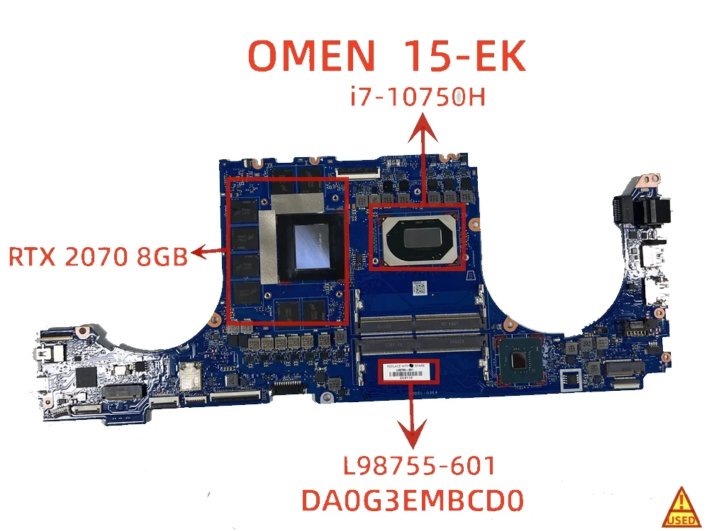 

Laptop Motherboard USED L98755-601 DA0G3EMBCD0 For HP 15-EK with i7-10750H RTX 2070 8GB Fully Tested and Works Perfectly