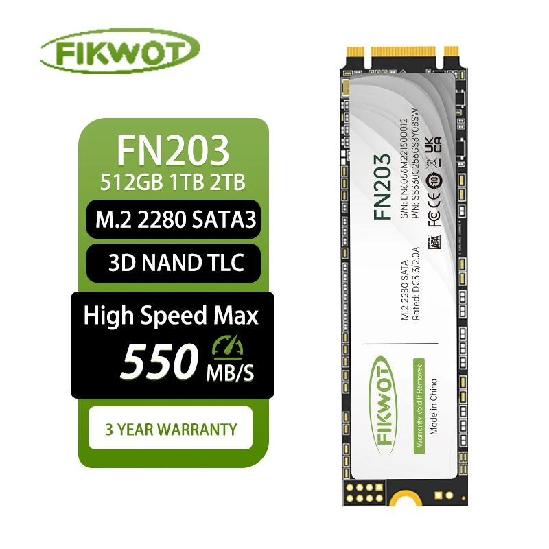 

SSD-накопитель Fikwot M.2, SATA III, 6 Гбит/с, 550 Мб/с, 256 ГБ, 512 ГБ, 1 ТБ, 3D NAND, флеш-накопитель NGFF, Внутренний твердотельный накопитель для ноутбука, настольного ПК FN203