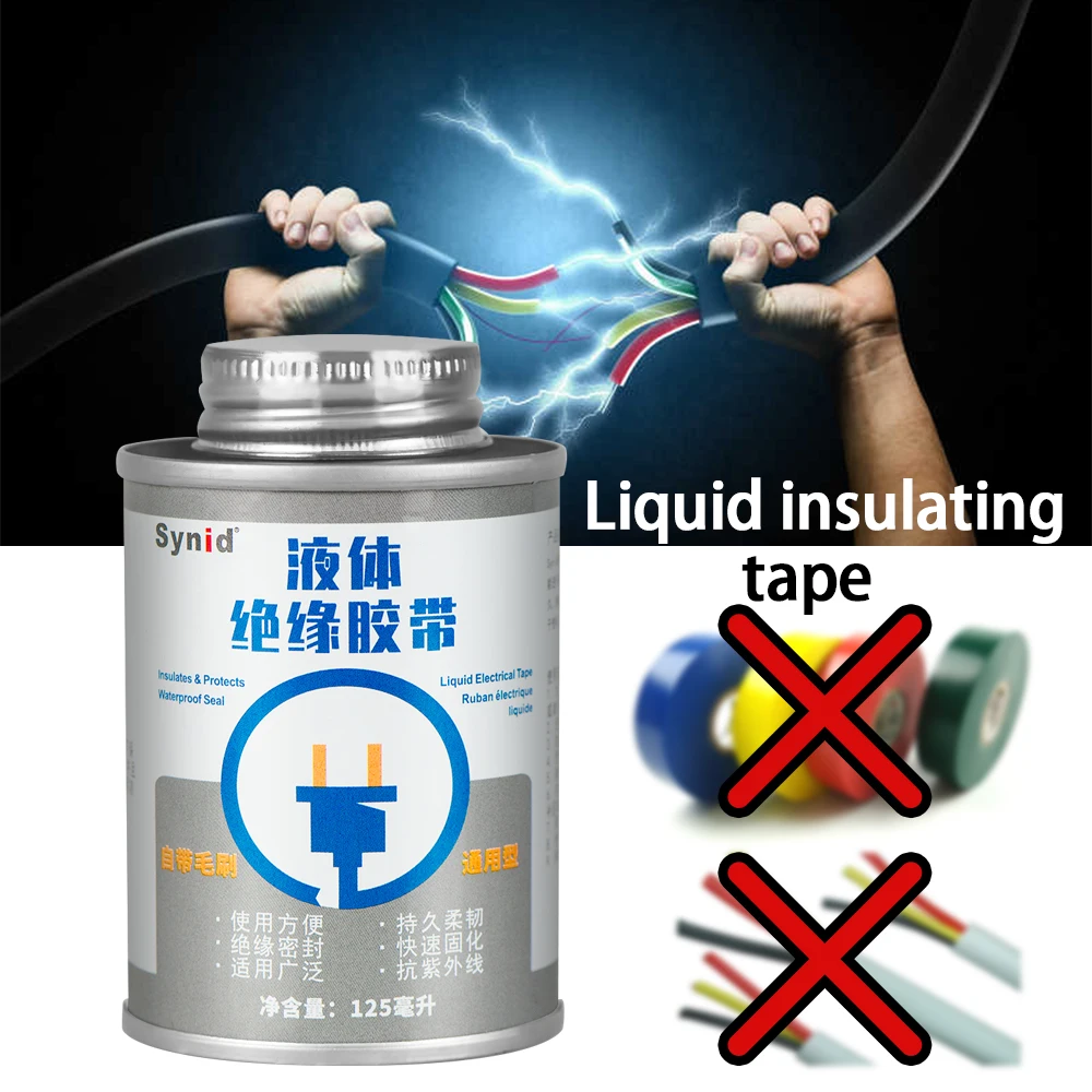 125ml Liquid Insulation Electrical Tape Tube Paste Fast Rubber Fixed Dry Insulating Sealing Glue Waterproof UV Protection
125ml Liquid Insulation Electrical Tape Tube Paste Fast Rubber Fixed Dry Insulating Sealing Glue Waterproof UV Protection