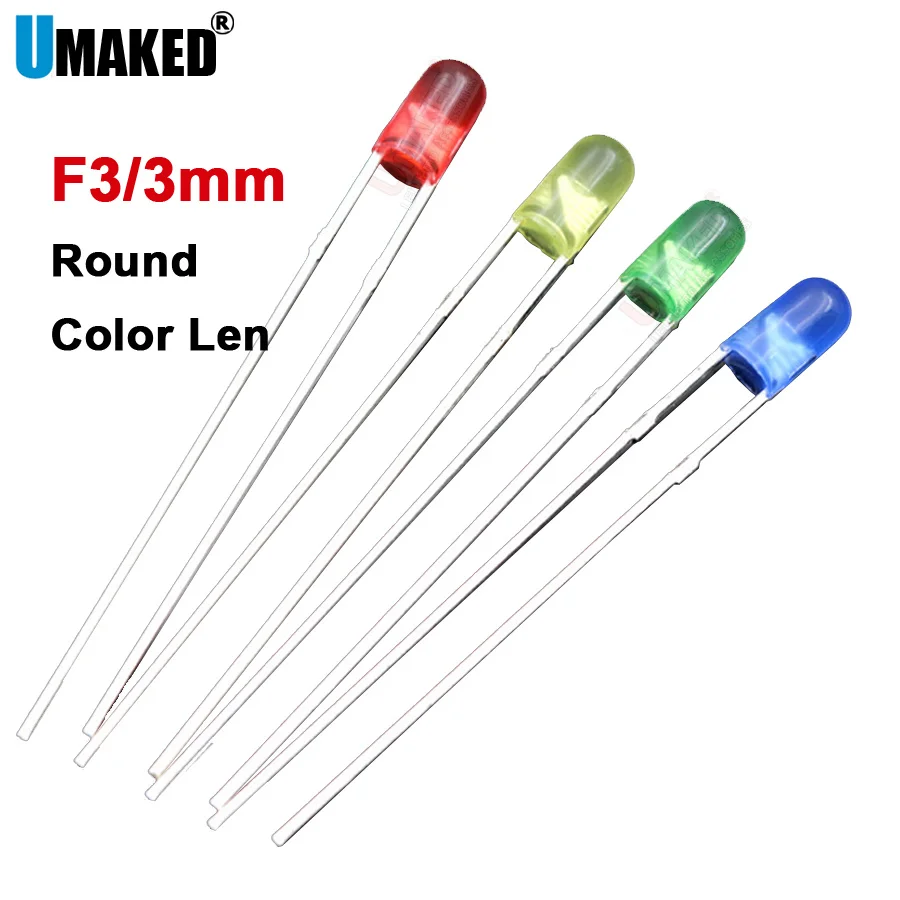 

1000pcs 3mm Color long leg LED Round lamps diodes chip light beads F3 led Emitting diodes WW/W/R/G/B/Y Lighting DIY lamp