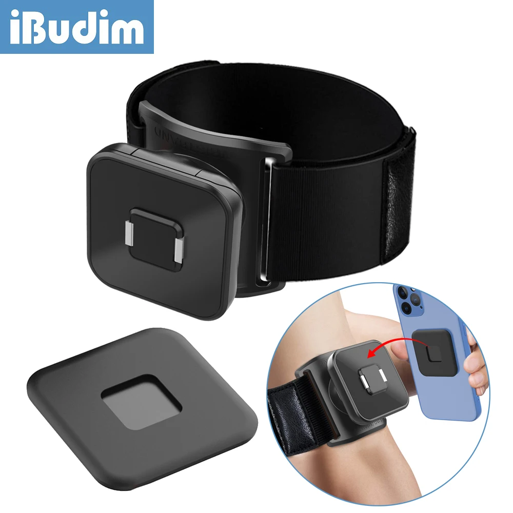 

iBudim Quick Release Running Armband Phone Holder Stand Magnetic Wristband Removable Cellphone Holder for iPhone Samsung Xiaomi