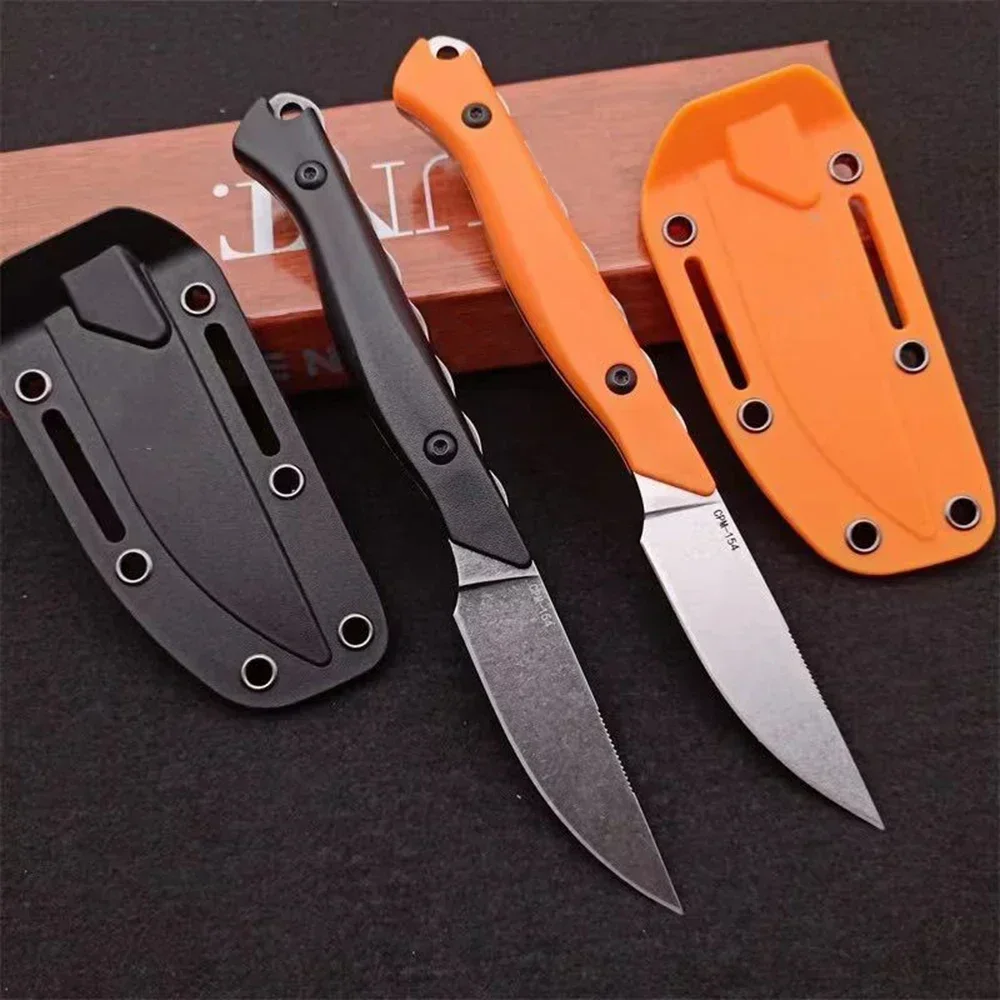 

BM Flyway 15700 Fixed Blade Hunting Knife Stonewashed CPM-154 Cutlery with Boltaron Sheath Camping Self Defense Knives EDC Tools